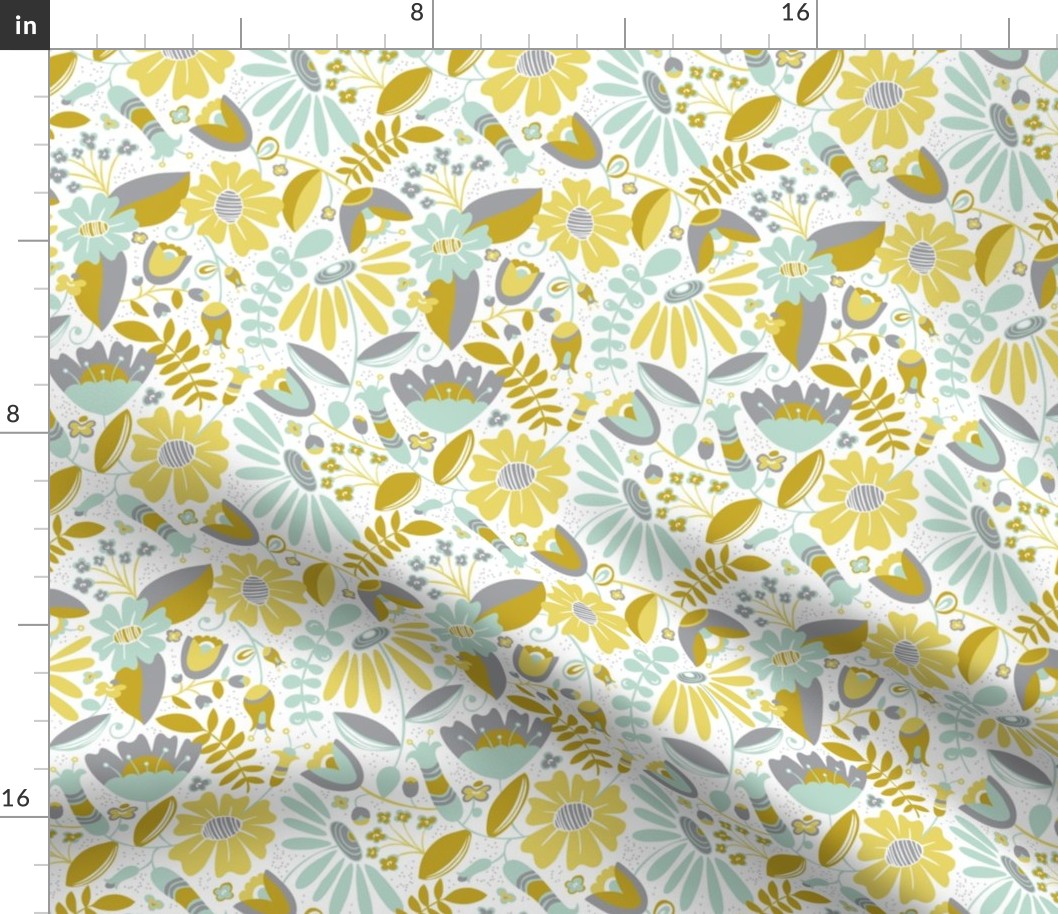 Annabelle - Floral Meadow Yellow & Grey