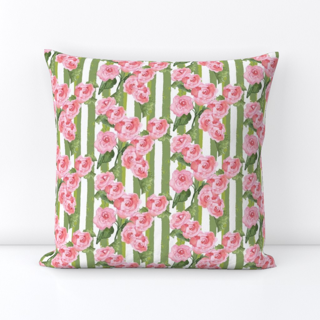 Green Stripes with  pink begonias, afternoon tea party, midsize