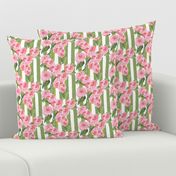 Green Stripes with  pink begonias, afternoon tea party, midsize