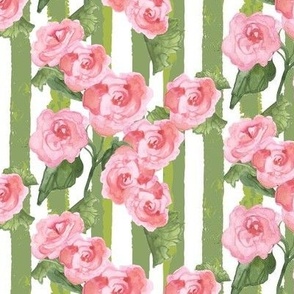 Green Stripes with  pink begonias, afternoon tea party, midsize