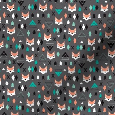 Geometric fox and pine tree illustration pattern XS