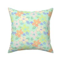 Pastel Neon Hibiscus Flowers on Mint Green