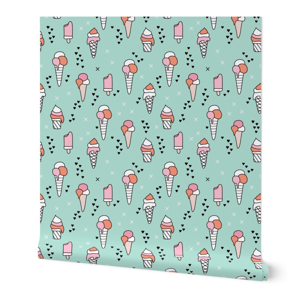 Cute ice cream popsicle cream candy dream kids illustration i love summer scandinavian style pattern mint pink