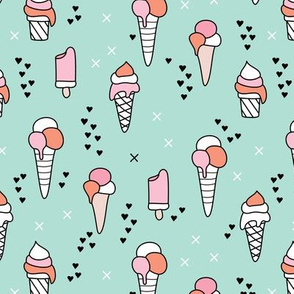 Cute ice cream popsicle cream candy dream kids illustration i love summer scandinavian style pattern mint pink