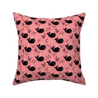 Baby whale fish and coral ocean life kids design black and white pink