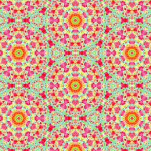 Retro Flowered Dotted Pattern in Purple, Pinks, Oranges & light green