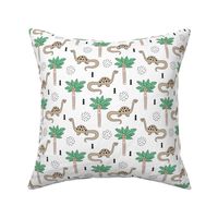 Super cute palm trees and dinosaurs illustration indian summer theme for kids mint beige