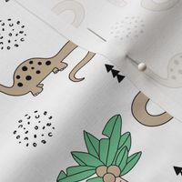 Super cute palm trees and dinosaurs illustration indian summer theme for kids mint beige