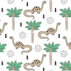 Super cute palm trees and dinosaurs illustration indian summer theme for kids mint beige