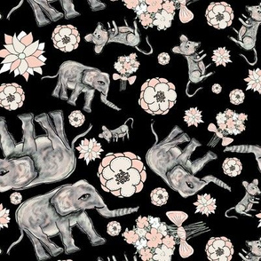 ELEPHANT MOUSE FLOWERS SCATTERED BLACK