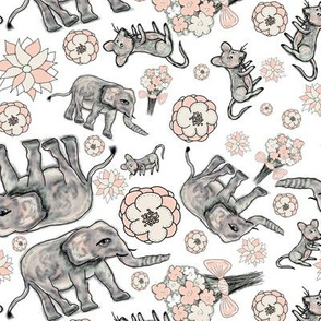 ELEPHANT MOUSE FLOWERS SCATTERED WHITE
