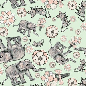 ELEPHANT MOUSE FLOWERS ALMOND GREEN