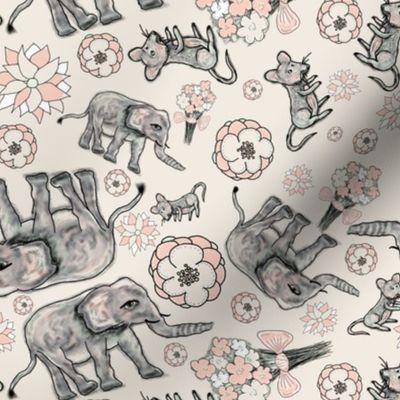 ELEPHANT MOUSE FLOWERS SCATTERED CREAM