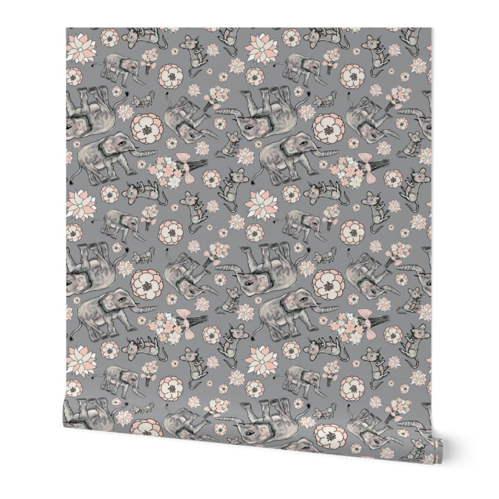 ELEPHANT MOUSE FLOWERS SCATTERED Grey gray