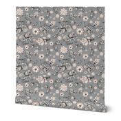 ELEPHANT MOUSE FLOWERS SCATTERED Grey gray