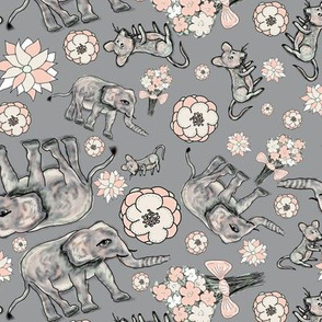 ELEPHANT MOUSE FLOWERS SCATTERED Grey gray