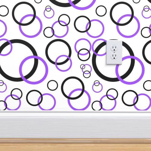 Removable Water-Activated Wallpaper Purple Circles Shapes Black Geometric