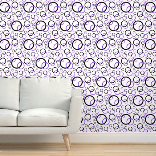 Removable Water-Activated Wallpaper Purple Circles Shapes Black Geometric