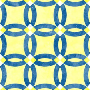 Cheater Quilt Double Wedding Ring Blue Yellow White