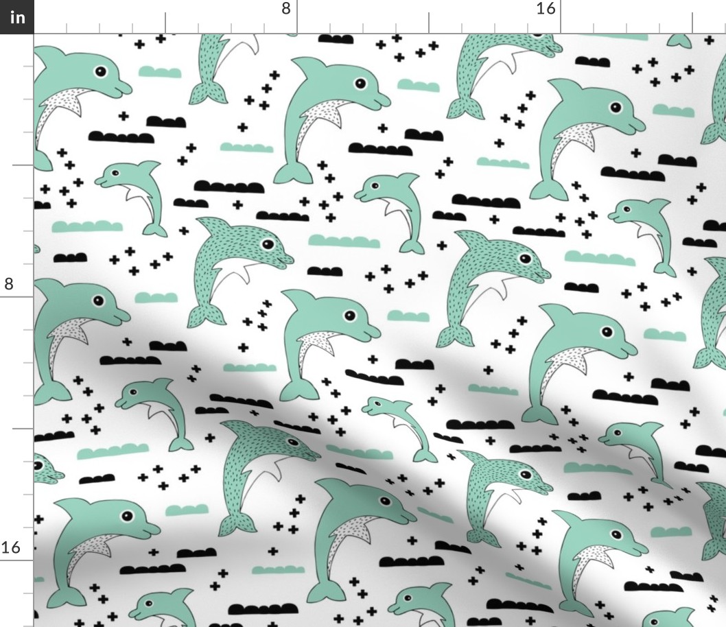 Geometric dolphin ocean theme for kids sea life in gender neutral mint
