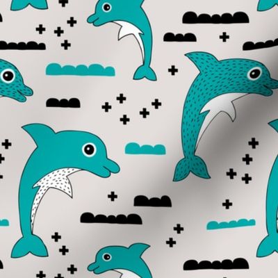 Geometric dolphin ocean theme for kids sea life in blue