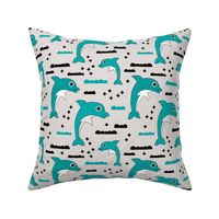 Geometric dolphin ocean theme for kids sea life in blue