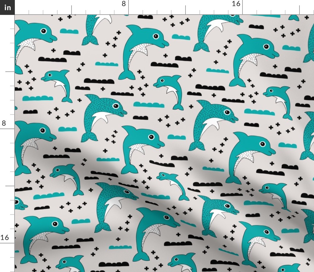 Geometric dolphin ocean theme for kids sea life in blue