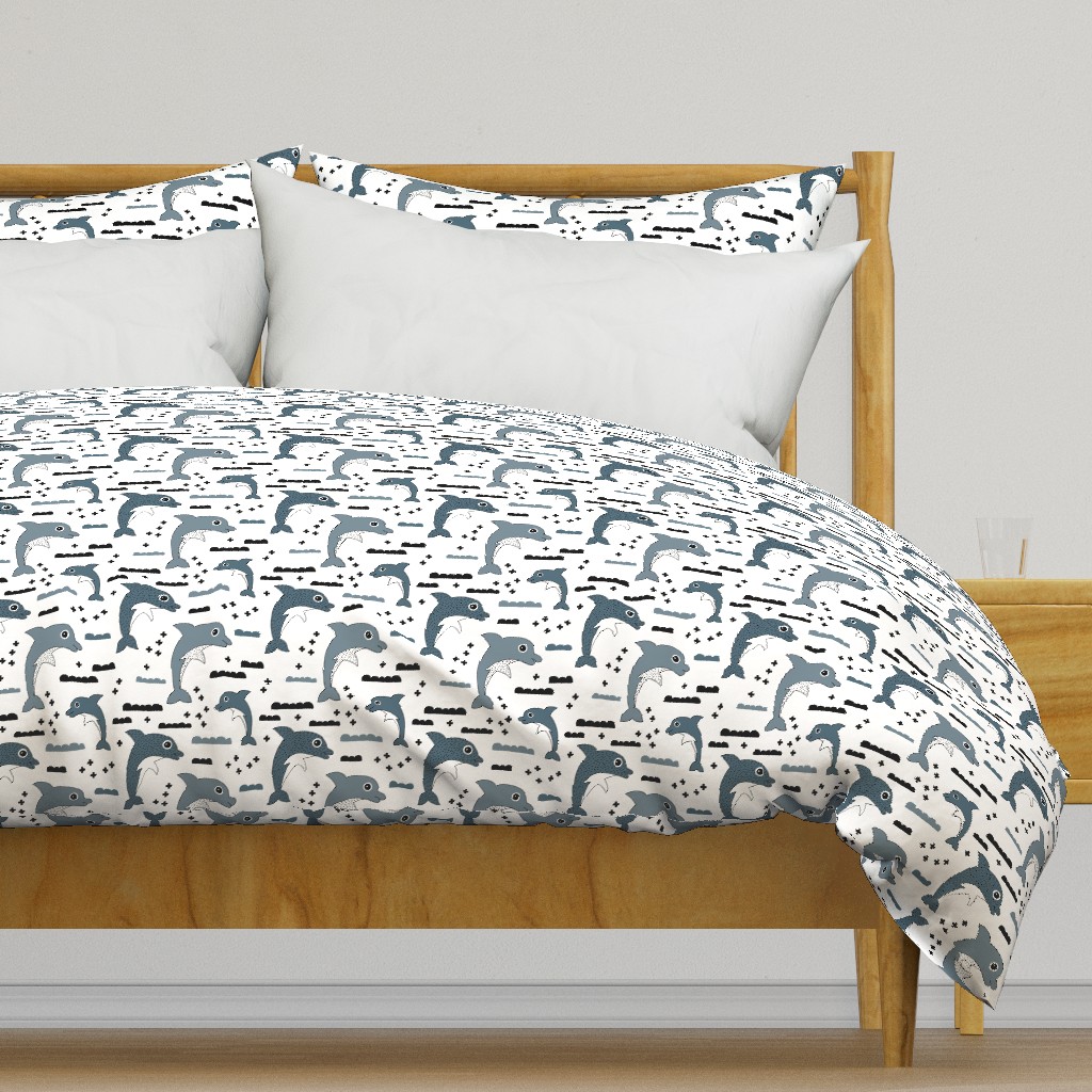 Geometric dolphin ocean theme for kids sea life in gender neutral gray black and white