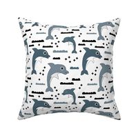 Geometric dolphin ocean theme for kids sea life in gender neutral gray black and white