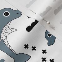 Geometric dolphin ocean theme for kids sea life in gender neutral gray black and white