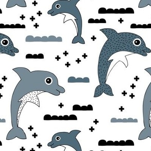 Geometric dolphin ocean theme for kids sea life in gender neutral gray black and white