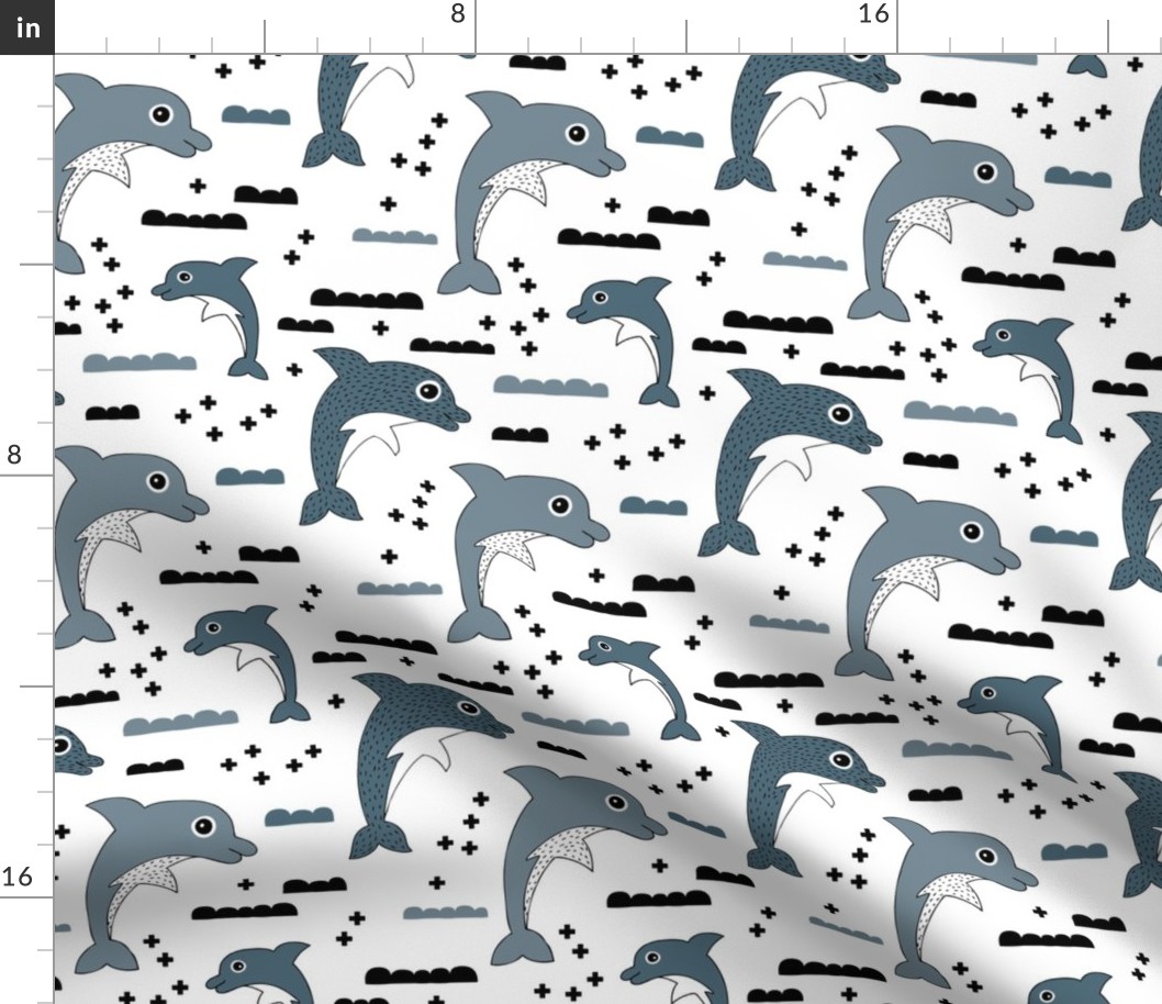 Geometric dolphin ocean theme for kids sea life in gender neutral gray black and white