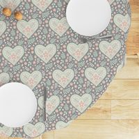 Hearts and Flowers - grey, cream, cucumber and peach