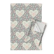 Hearts and Flowers - grey, cream, cucumber and peach