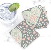 Hearts and Flowers - grey, cream, cucumber and peach