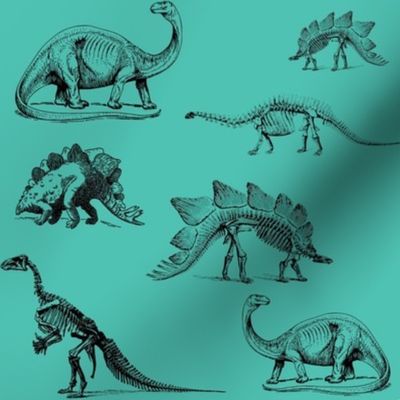 Museum Animals | Dinosaur Skeletons on Teal Green
