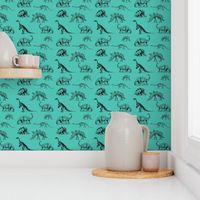 Museum Animals | Dinosaur Skeletons on Teal Green