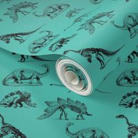 Museum Animals | Dinosaur Skeletons on Teal Green