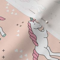 Unicorn love rainbow dreams girls fantasy horse in pastel beige coral pink