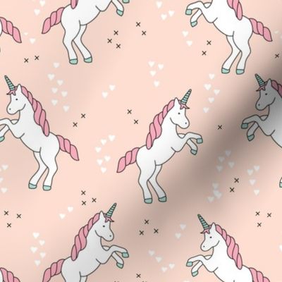 Unicorn love rainbow dreams girls fantasy horse in pastel beige coral pink