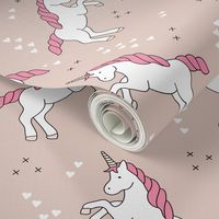 Unicorn love rainbow dreams girls fantasy horse in pastel beige pink