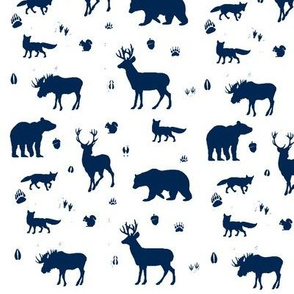 woodland animals // indigo on white