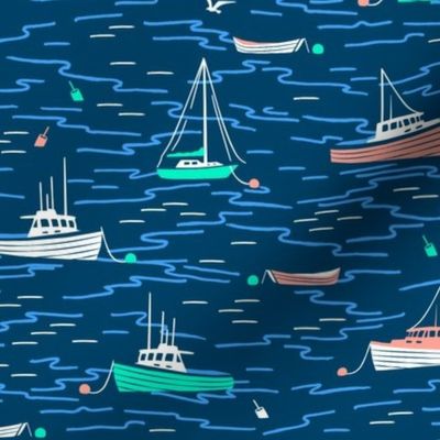 Harbor Boats - navy blue multicolor - medium scale