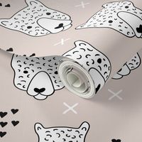 Cool leopard safari animals sweet baby panther love geometric kids illustration black and white pastel beige