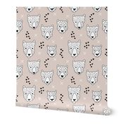 Cool leopard safari animals sweet baby panther love geometric kids illustration black and white pastel beige