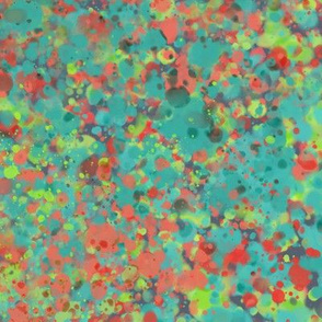 Blue, Green, Yellow & Coral Splatter Painting