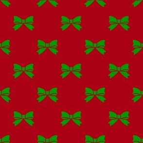 Christmas Green Bows on Dark Red