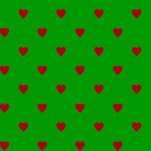 Christmas Dark Red Hearts on Green