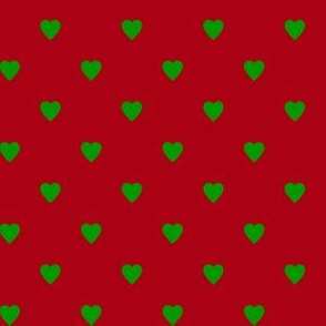 Christmas Green Hearts on Dark Red