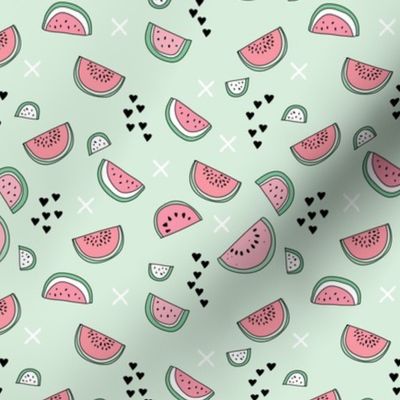 Summer watermelon fruit illustration fun kids design in colorful pastel mint and pink